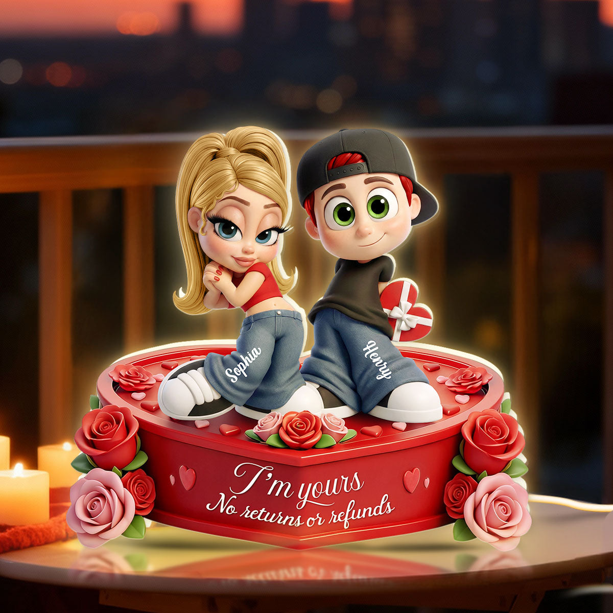 Y2K Couple 3D Cartoon Effect - Personalized Light Box - Sentimental Valentine's Day Gift for him, for her
