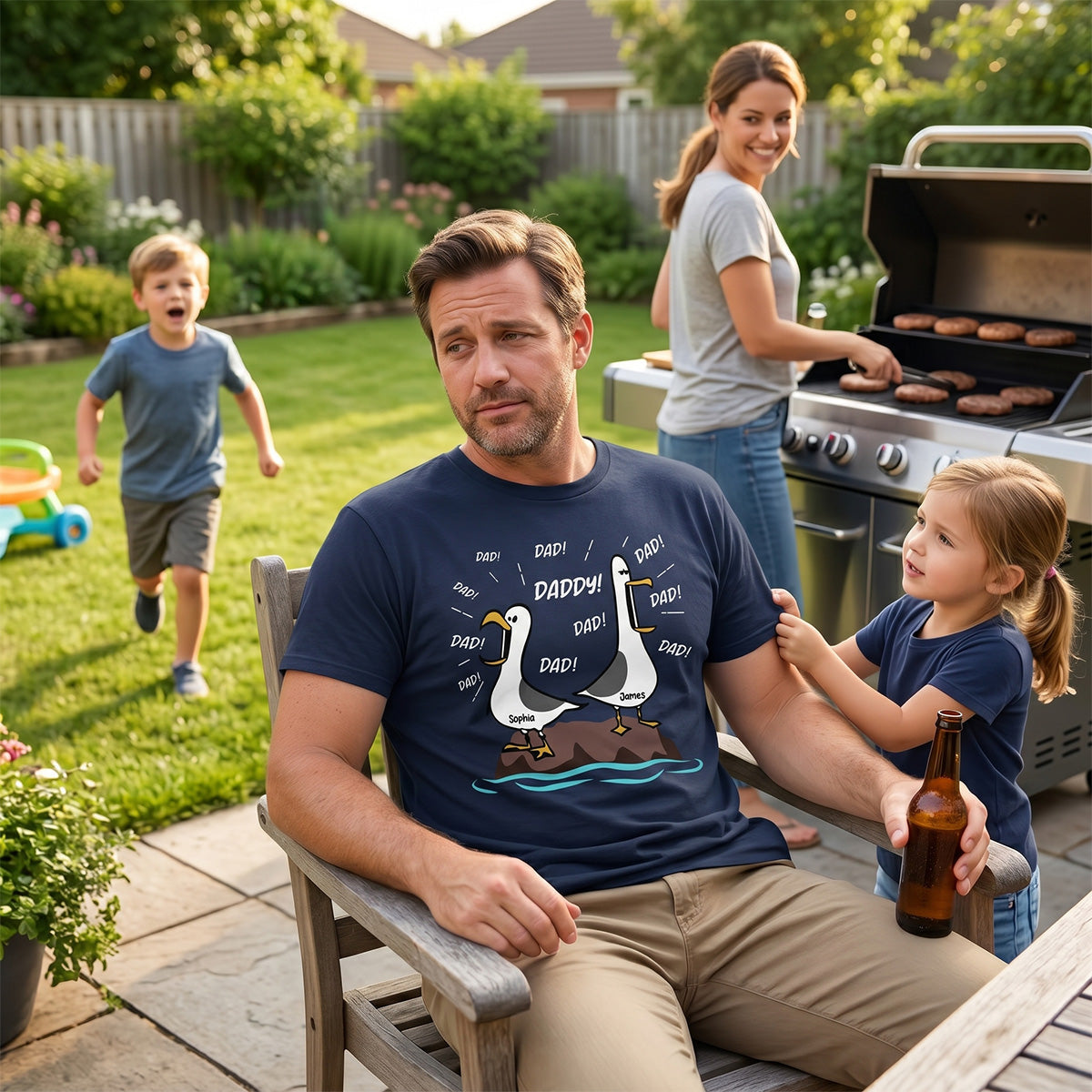 Seagull Dad! Dad! Dad! Custom Kid Name - Personalized Shirt - Funny Father's Day Gift For Dad, Husband