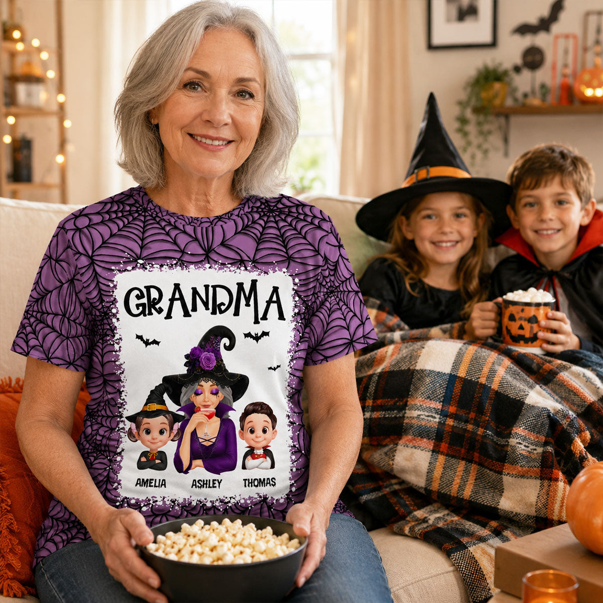 Spooky Halloween Grandma Grandkids - Personalized Shirt - Halloween Gift For Grandma