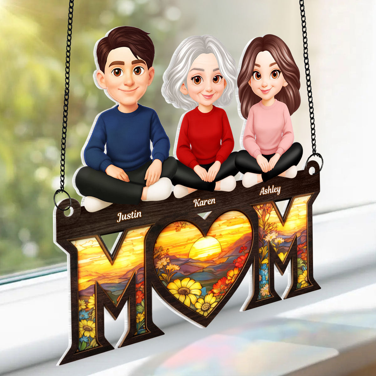 Mom's Heart Is The Warmest Place - Personalized Suncatcher Ornament - Gift For Mom, Grandma