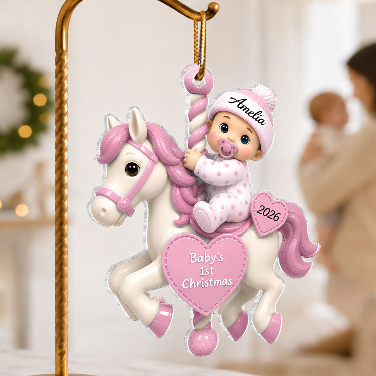 Baby First Christmas On Carousel House - Personalized Acrylic Ornament - Baby Boy Girl Gift for Couples, New Parents Keepsake, Gift for Newborn