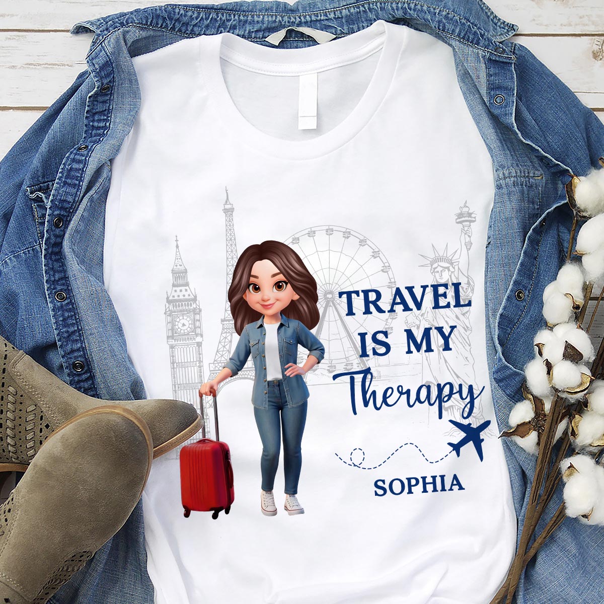 Man Woman Travel Is My Therapy - Personalized Shirt - Gift for Travelers