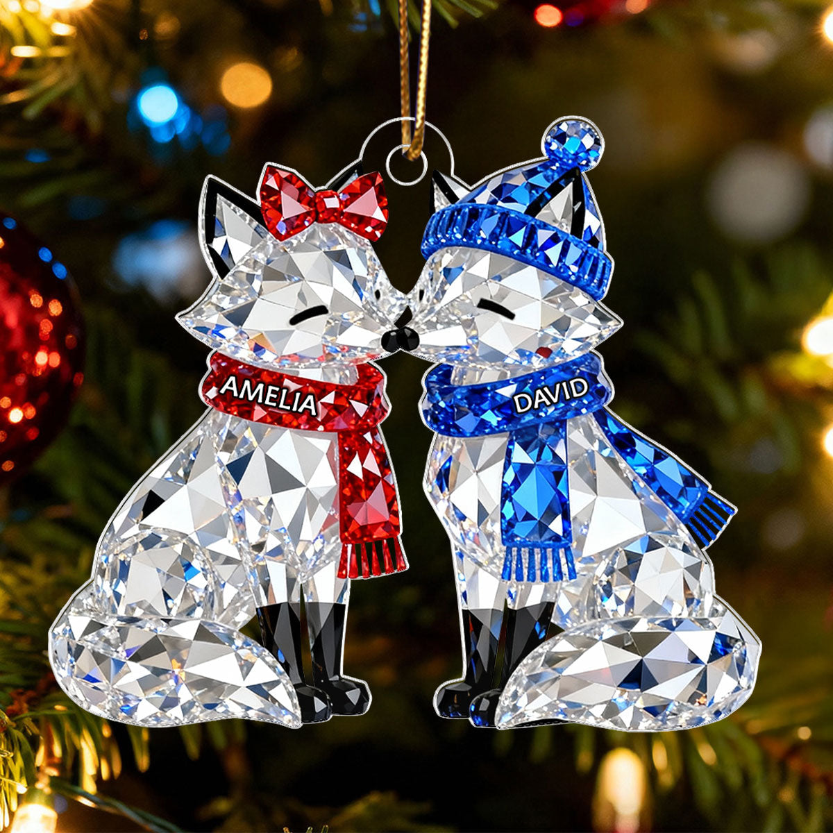 3D Crystal Effect Christmas Foxes Couple - Personalized Acrylic Ornament - Heartwarming Christmas Gift for Couple
