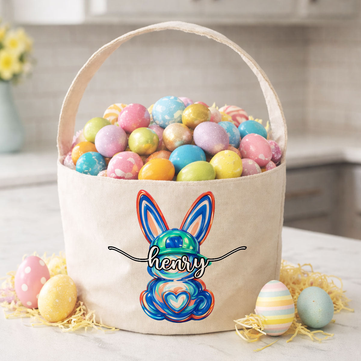 Bunny Egg Hunt Bag For Kids - Personalized Bucket Bag - Gift For Kids, Grandkids, Easter Gift