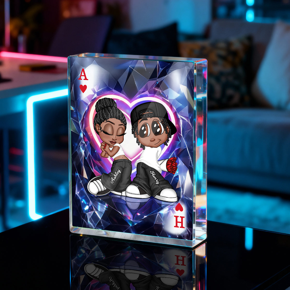 Y2K Couple King Queen Card - Personalized Acrylic Block Plaque - Heartfelt Valentine's Day Gift for Her, for Him