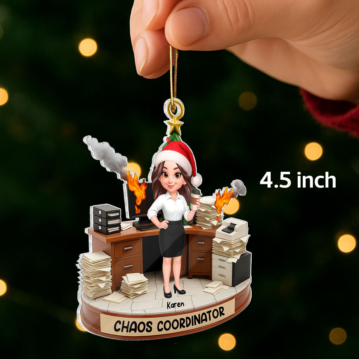 Office Chaos Coordinator - Personalized Acrylic Ornament - Funny Christmas Gift for Coworkers, White Elephant, Secret Santa Gift