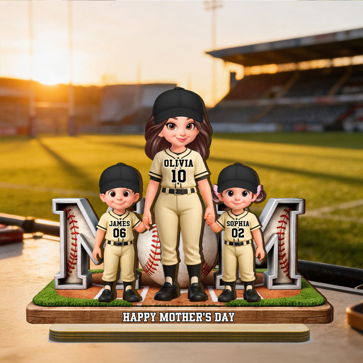 Baseball Mom And Kids Together - Personalized 2-Layered Wooden Plaque - Mother's Day Gift For Baseball Mom, Gift For Wife