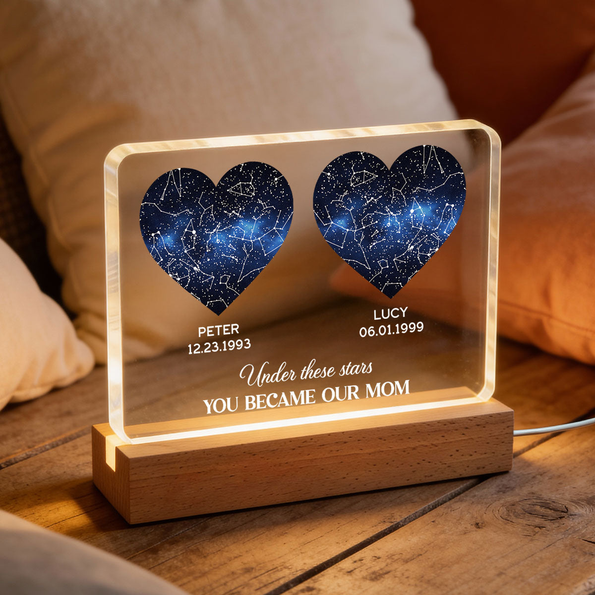 Under These Stars You Became My Mom, Custom Star Map by Date - Personalized Acrylic Block LED Night Light - Heartfelt Gift for Mom