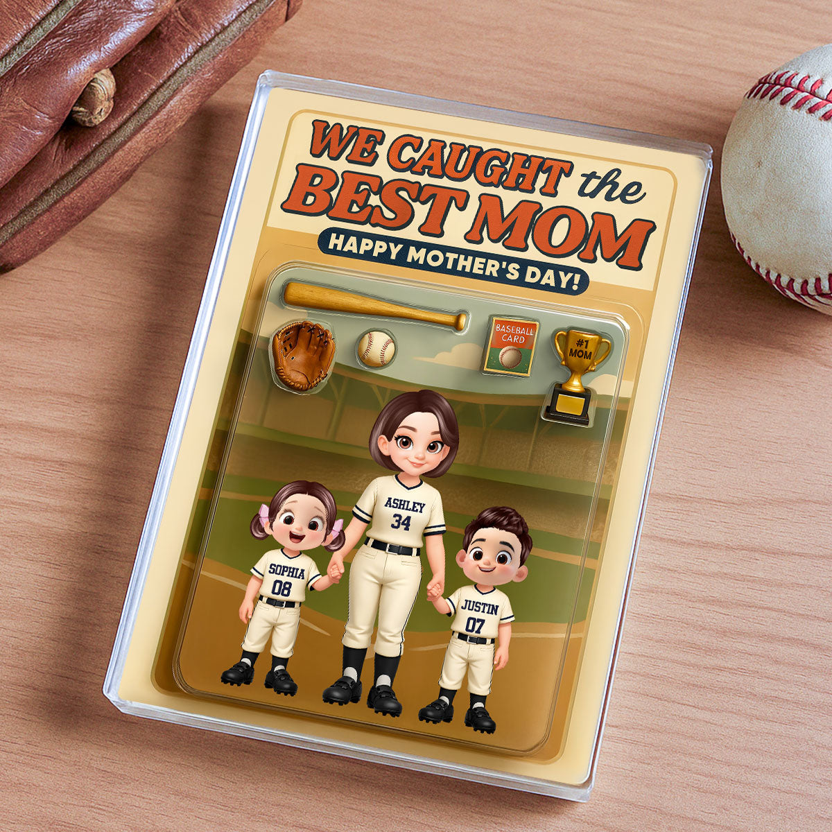 I Caught the Best Mom Baseball Mom Custom Action Figure - Personalized Acrylic Block Plaque - Heartfelt Gift for Mom, Wife