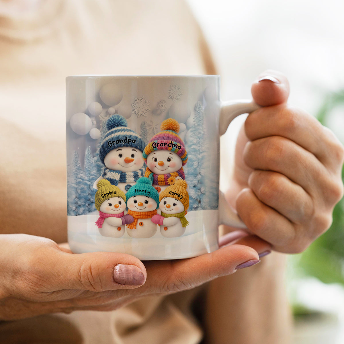 Christmas Blue Vibe Snowman Grandma Grandpa & Grandkids - Personalized Mug - Christmas Gift for Grandma Grandpa