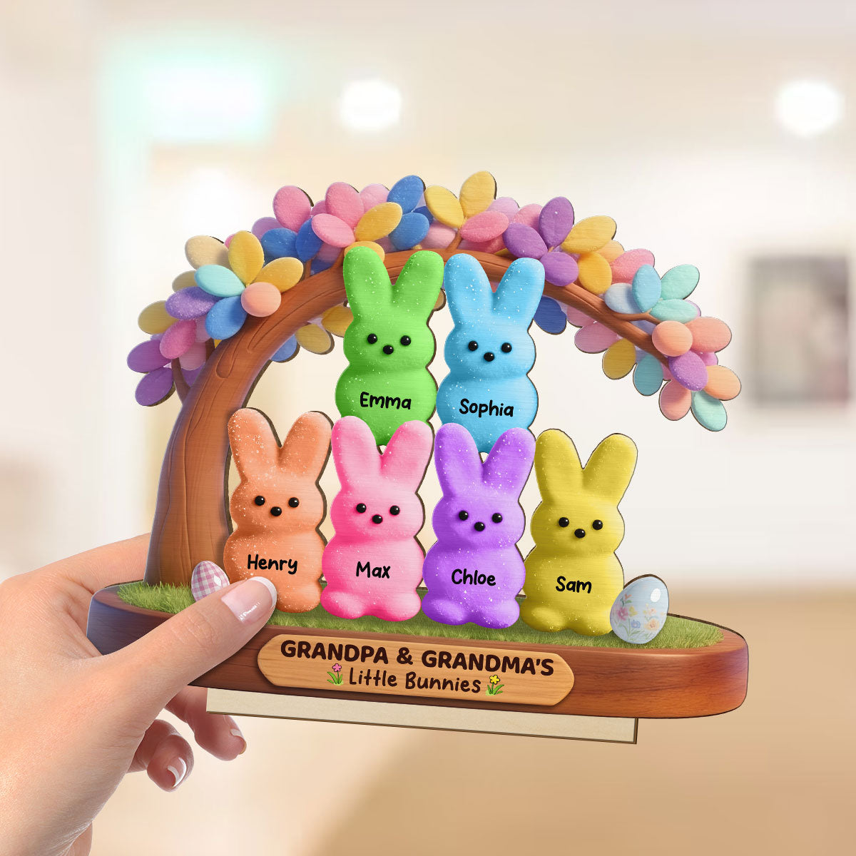 Colorful Happy Easter Grandma Little Bunnies - Personalized 2-Layered Wooden Plaque - Gift For Grandma