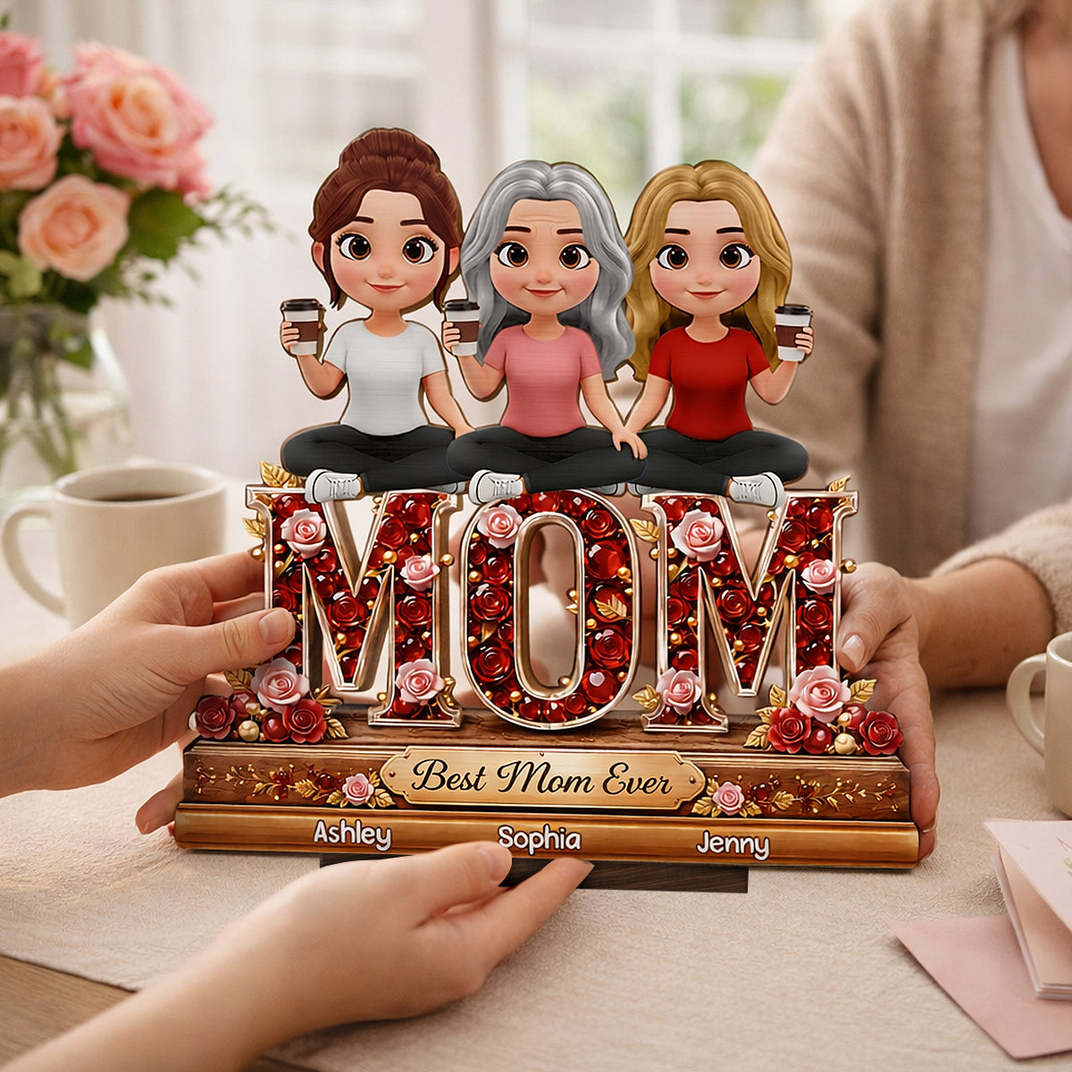 Best Mom Ever Mom And Daughters - Personalized 2-Layered Wooden Plaque - Heartfelt Gift For Mom, Grandma