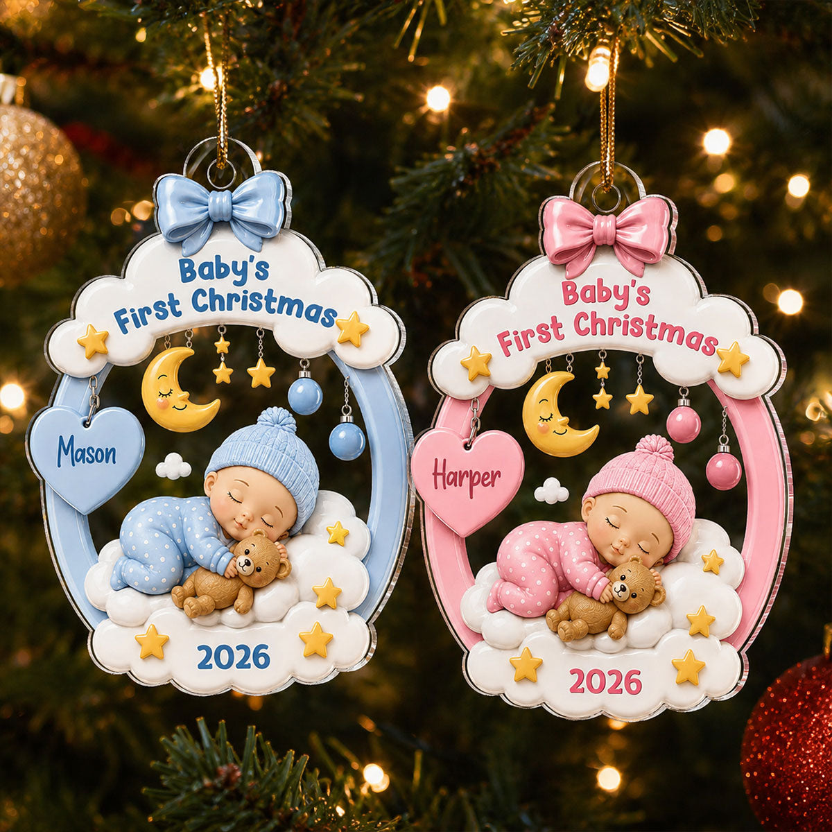 Baby’s First Christmas Sleeping Baby 2D Flat – Personalized Acrylic Ornament - Christmas Keepsake
