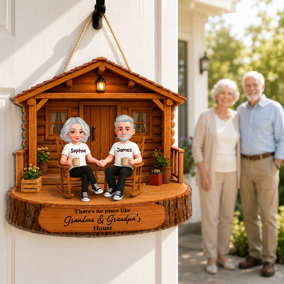 There's No Place Like Grandma Grandpa House 2D Flat - Personalized Door Hanger Sign