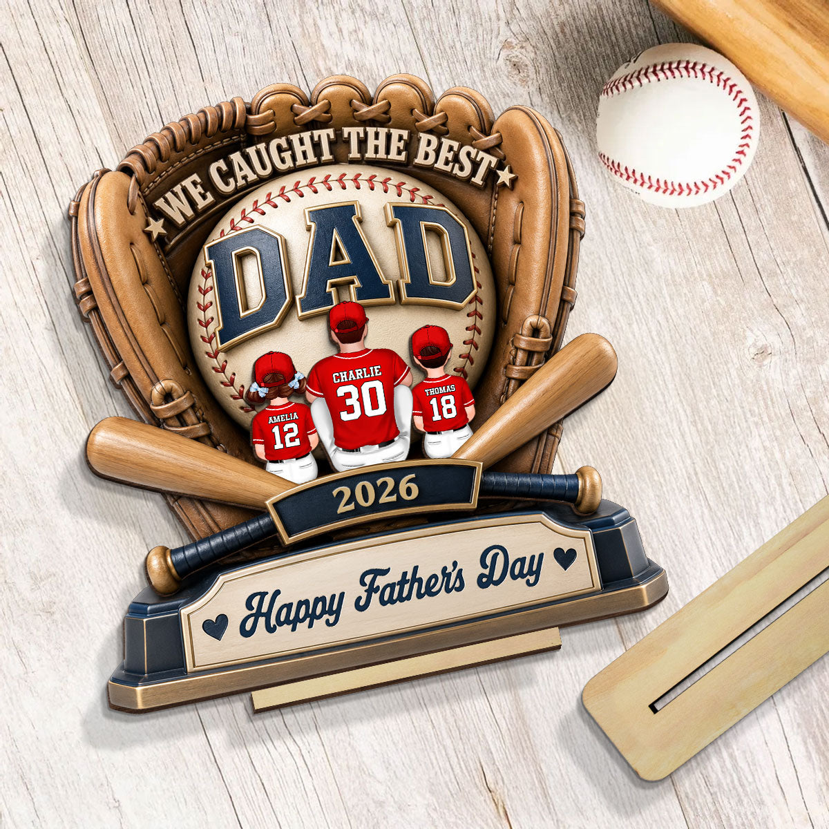 Dad's Greatest Catch Baseball - Personalized 2-Layered Wooden Plaque -  Gift For Dad, Husband