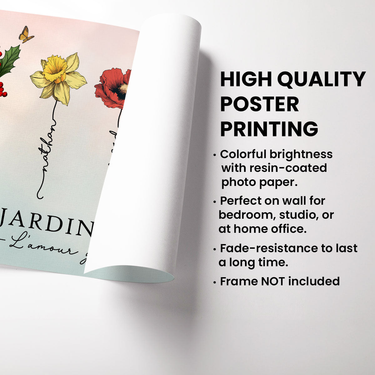 Le Jardin de Mamie Fleurs de Naissance - Affiche Personnalisée - Cadeau de Fête des Mères