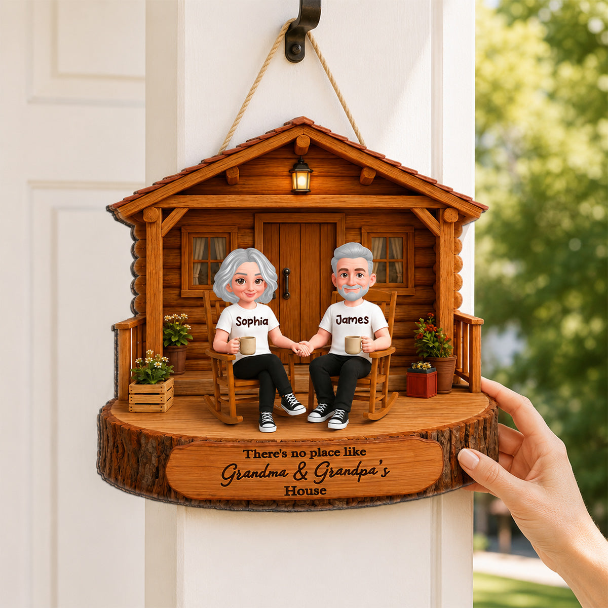 There's No Place Like Grandma Grandpa House 2D Flat - Personalized Door Hanger Sign