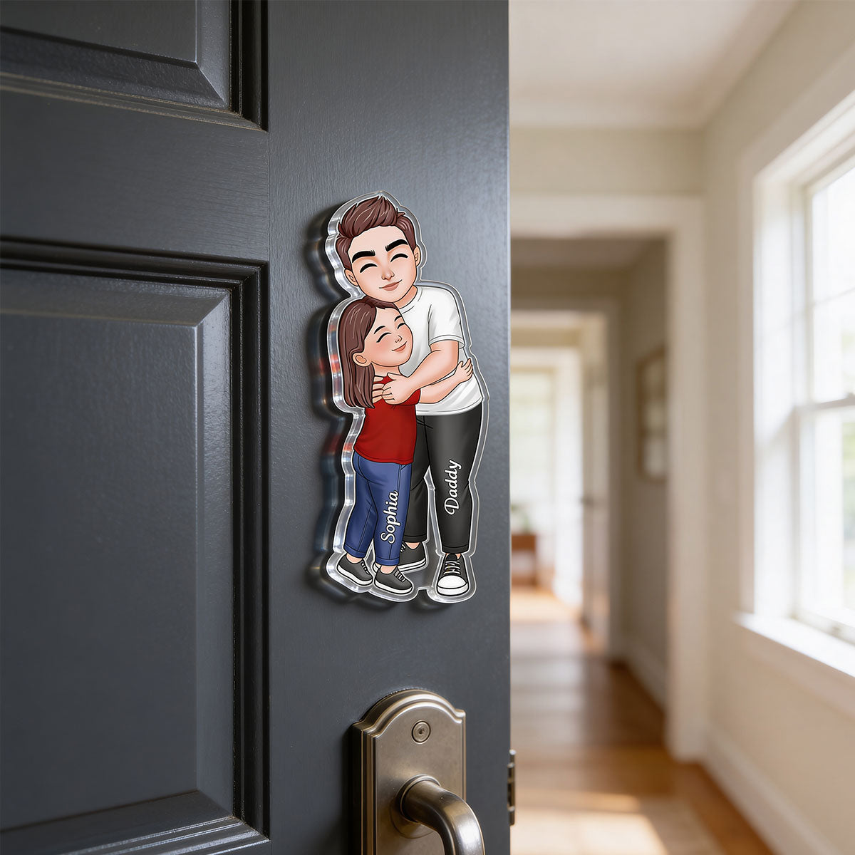 Dad Grandpa Embracing Kid - Personalized Acrylic Fridge Magnet - Heartfelt Father's Day Gift For Dad, Grandpa