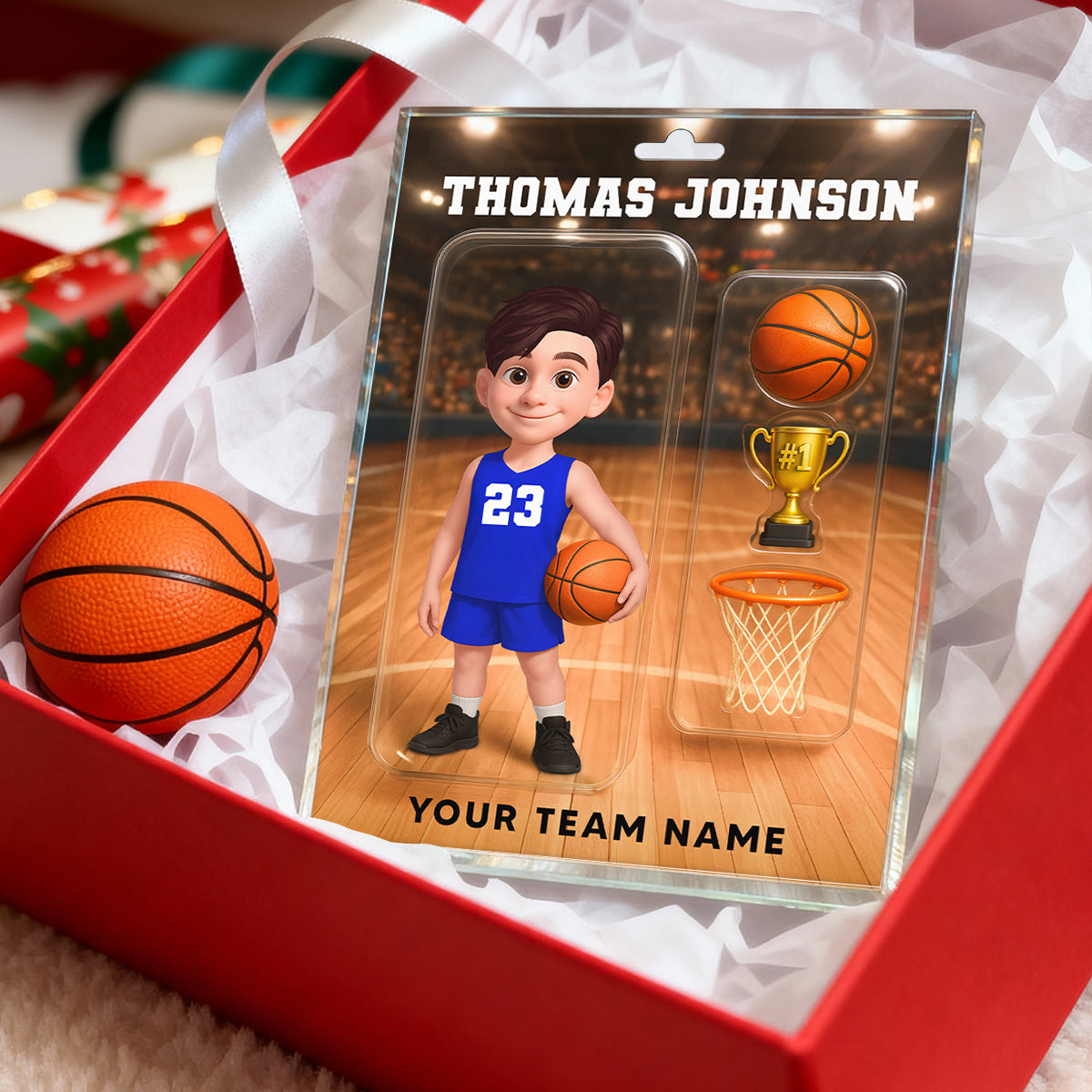 3D Effect Basketball Custom Figure Style - Personalized Acrylic Block Plaque - Christmas Gift For Basketball Players