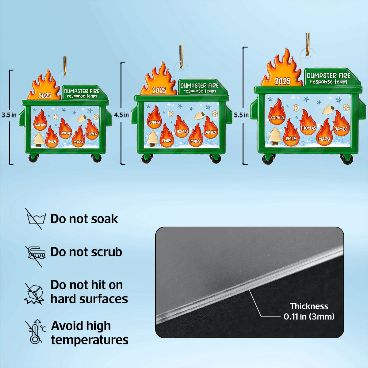 3D Effect Dumpster Fire Response Team With Names - Personalized Acrylic Ornament - Funny Gift For Coworkers, Work Besties