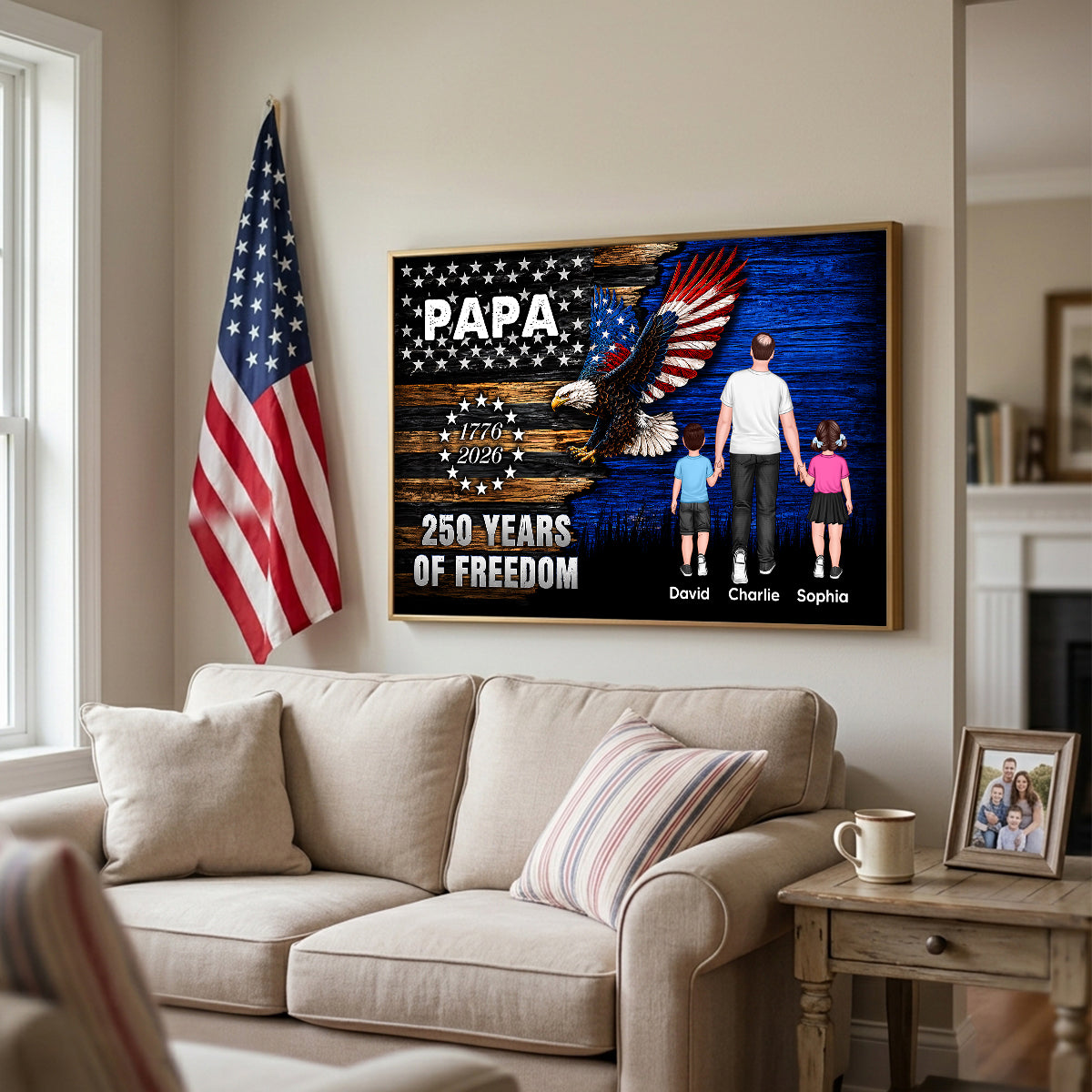 Grandpa Dad Nation Flag America 250th Anniversary - Personalized Poster - Father's Day