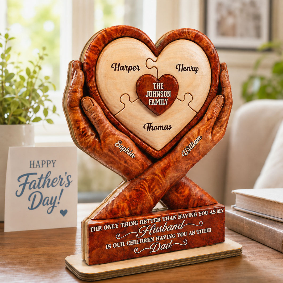 Our Children Having You As Their Dad 2D Flat Printed - Personalized 2-Layered Wooden Plaque -  Gift For Husband