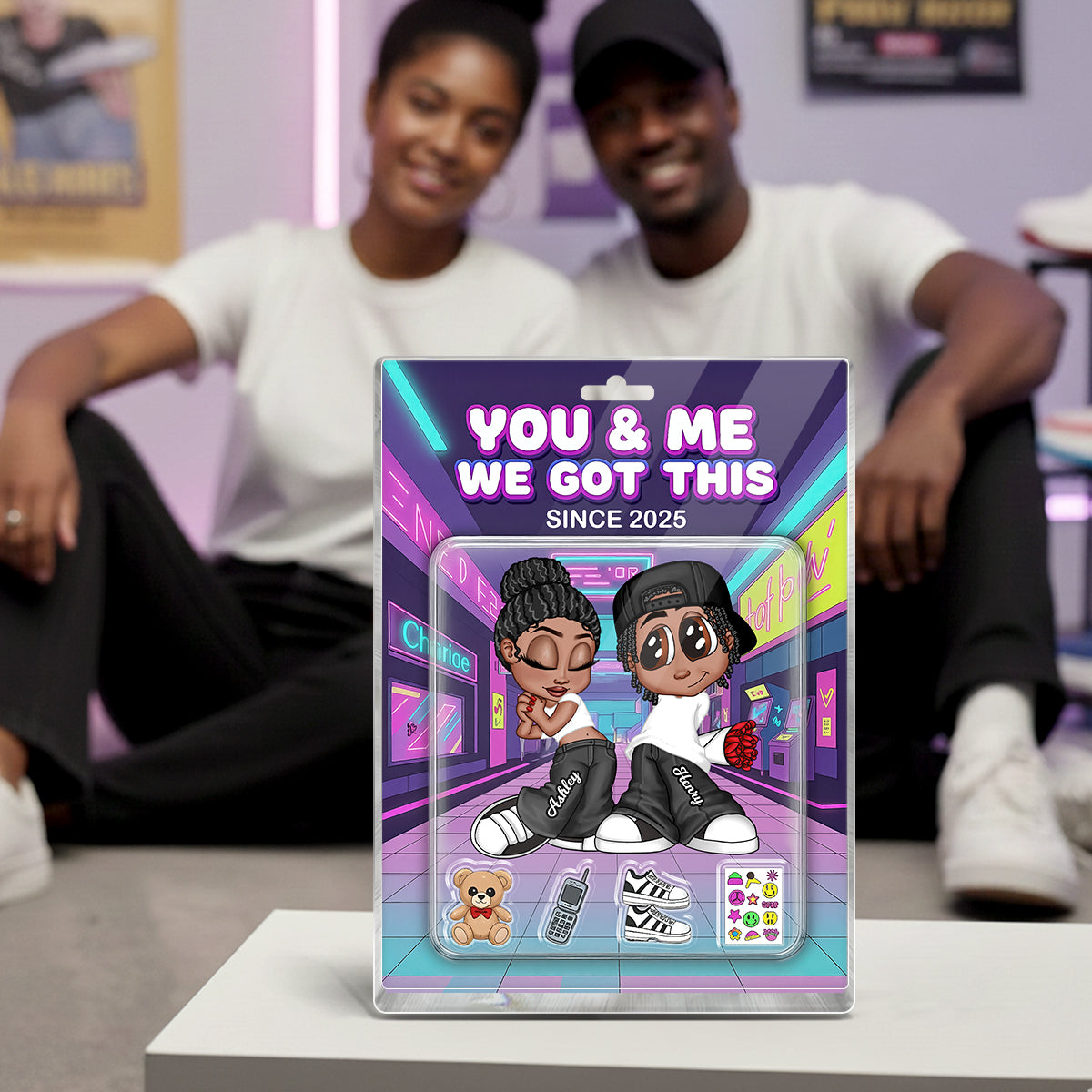 Y2K Couple Action Figure - Personalized Acrylic Block Plaque - Sentimental Valentine's Day Gift for him, for her