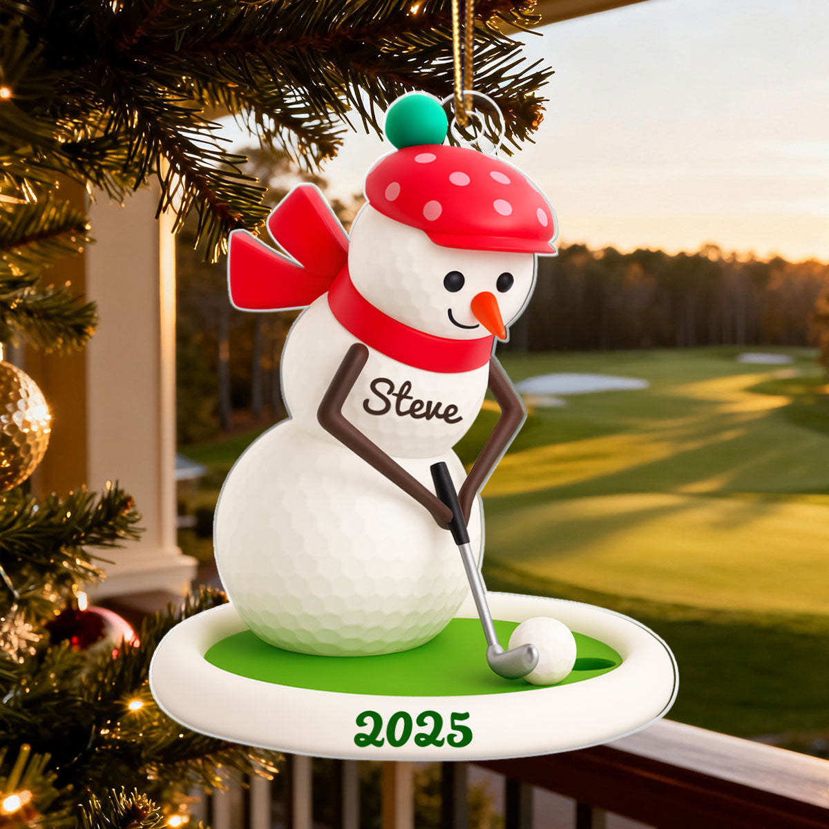 Snowman Playing Golf - Personalized Acrylic Ornament - Christmas Gift for Golfer