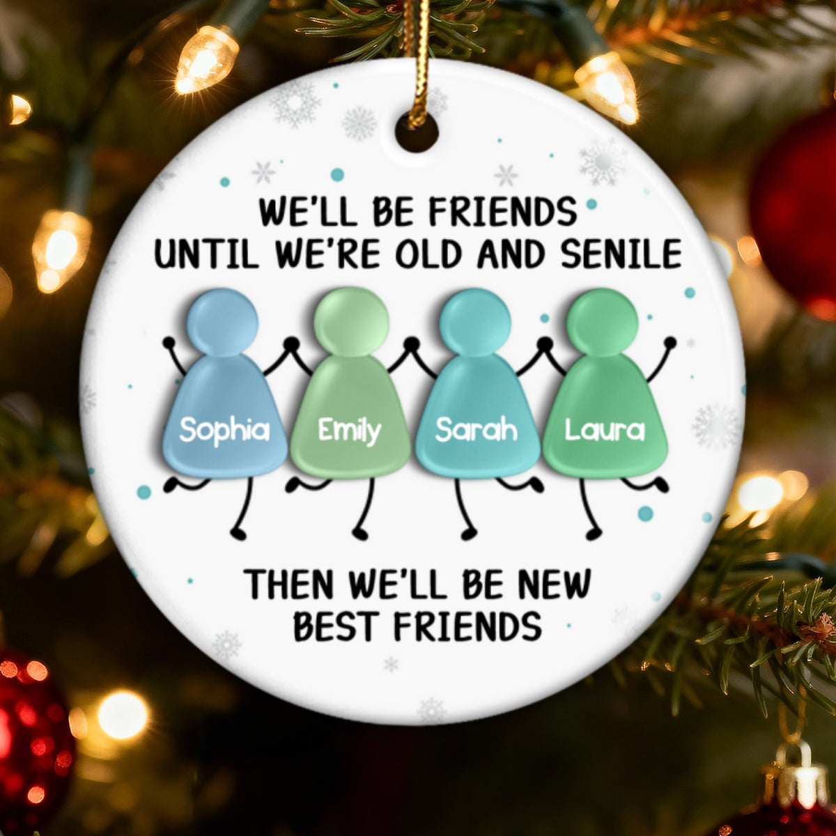 3D Sea Glass Effect Christmas Happy Besties - Personalized Ceramic Ornament With Acrylic Pieces
