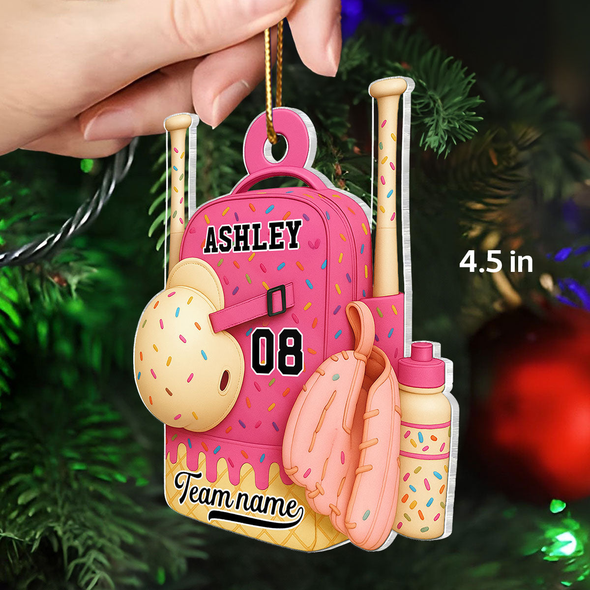 3D Effect Ice Cream Drip Sprinkles Baseball Softball Bag Backpack - Personalized Acrylic Ornament - Gift For Kids, Granddaughter, Grandson, Daughter, Son