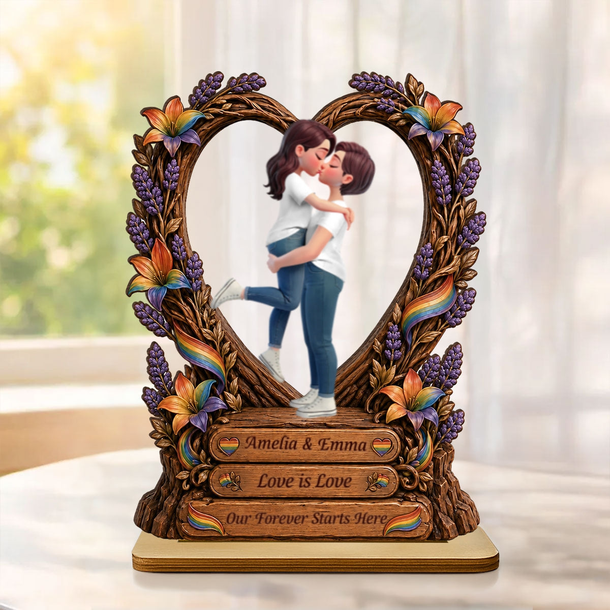Our Forever Starts Here LGBT+ Couple - Personalized 2-Layered Wooden Plaque - Gift For Couple, Happy Pride Month