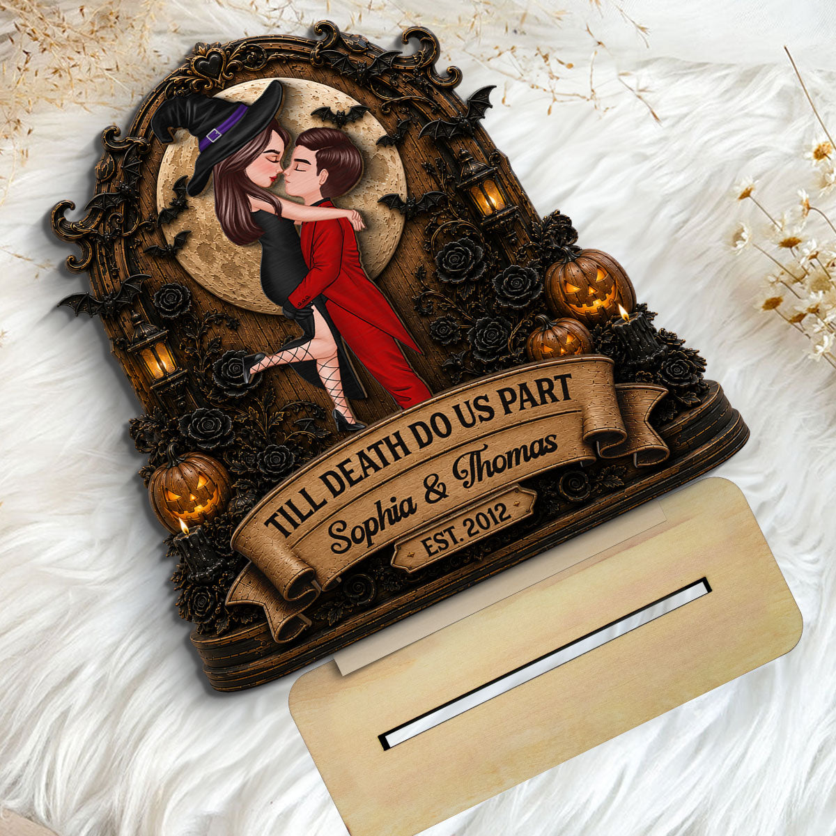 You're My Boo Forever Couple Under Moon - Personalized 2-Layered Wooden Plaque - Halloween Decor For Couple