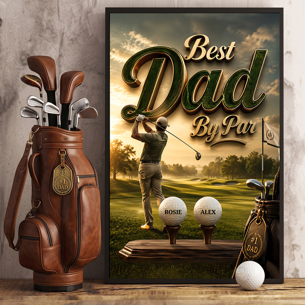 Golf Best Dad By Par - Personalized Poster - Father's Day Gift For Dad, Husband