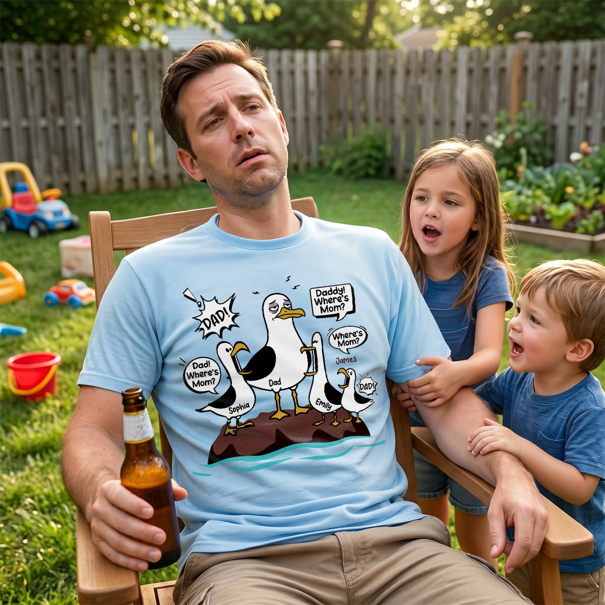 Where's Mom Funny Seagulls & Tired Dad - Personalized Shirt - Funny Father's Day Gift For Dad, Husband
