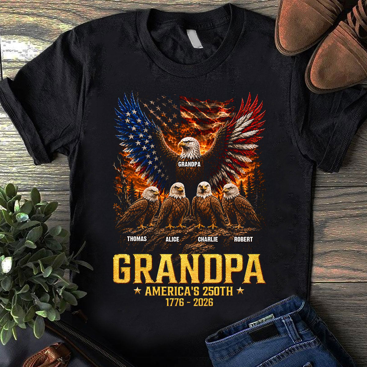 Eagle Grandpa America USA 250th Anniversary - Personalized Shirt - Father's Day Gift For Grandpa, Dad