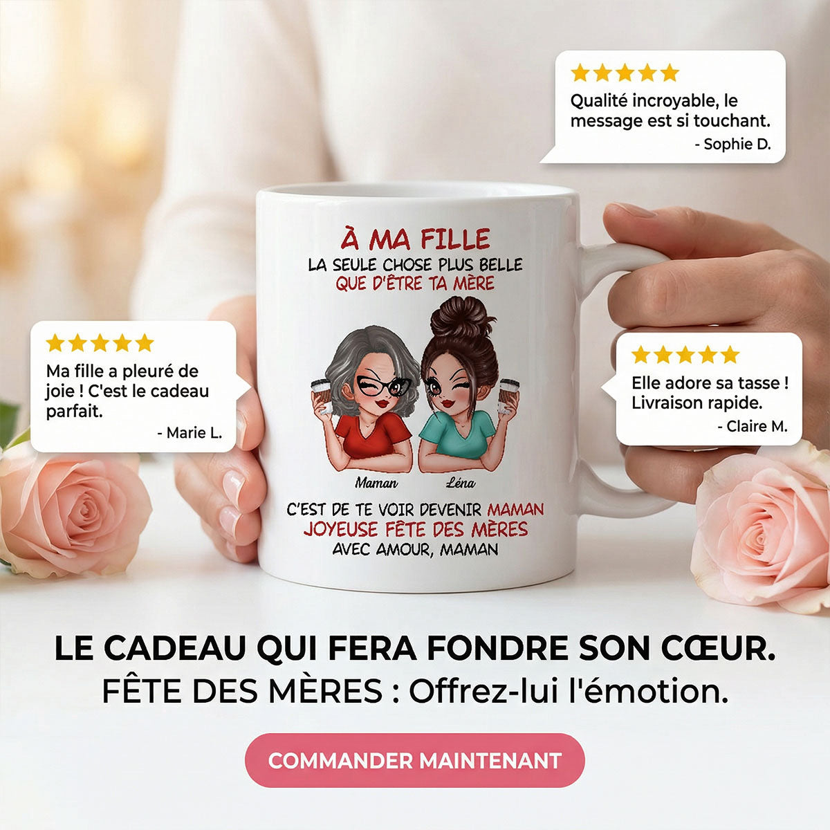 À ma fille – Te voir être maman – Mug personnalisé – Cadeau de Fête des Mères pour ma fille