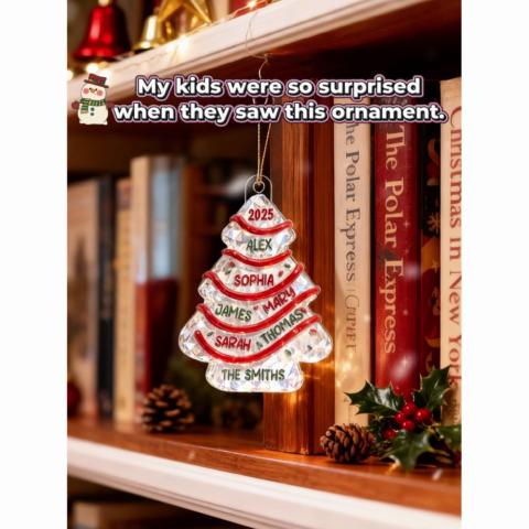 3D Effect Flat Family Names Christmas Tree Cake - Personalized Acrylic Ornament - Christmas Gift For Whole Family, Extended Family