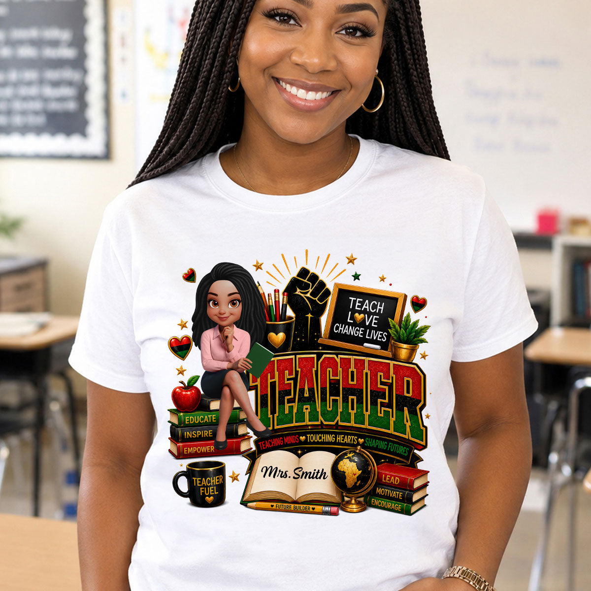 Teach Love Changes Life - Personalized Shirt - African American Teacher Appreciation Gift, Back to School Trendy Tee