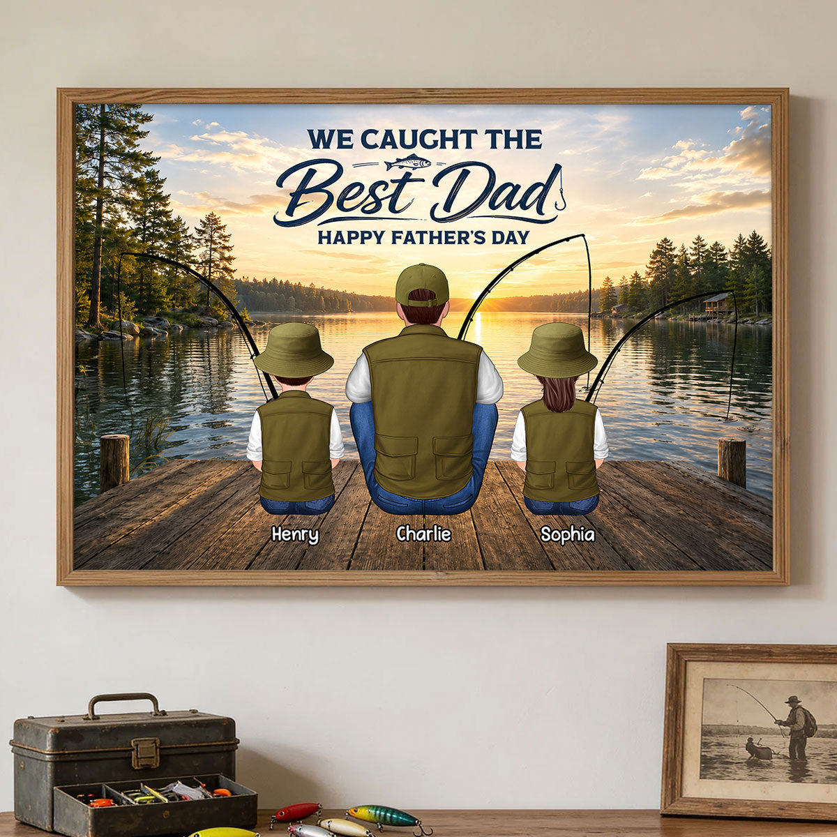 Fishing Dad And Kids We Hooked The Best Dad - Personalized Poster - Father's Day Gift For Dad, Husband