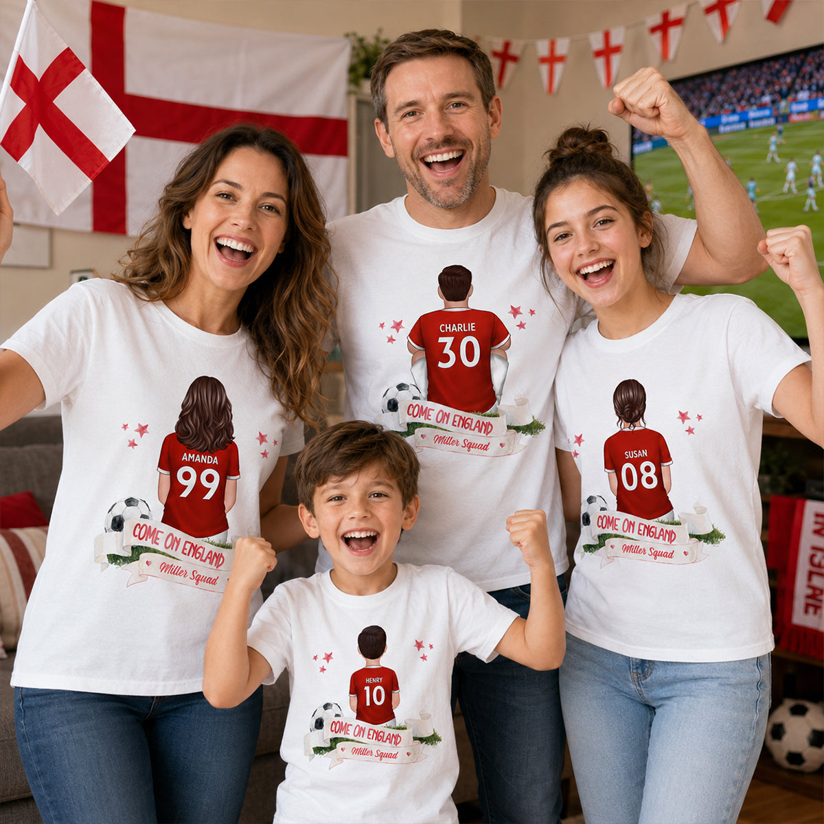 Come On England World Cup 2026 T-Shirt - Personalized Family Matching Shirt - Football Fan Tees