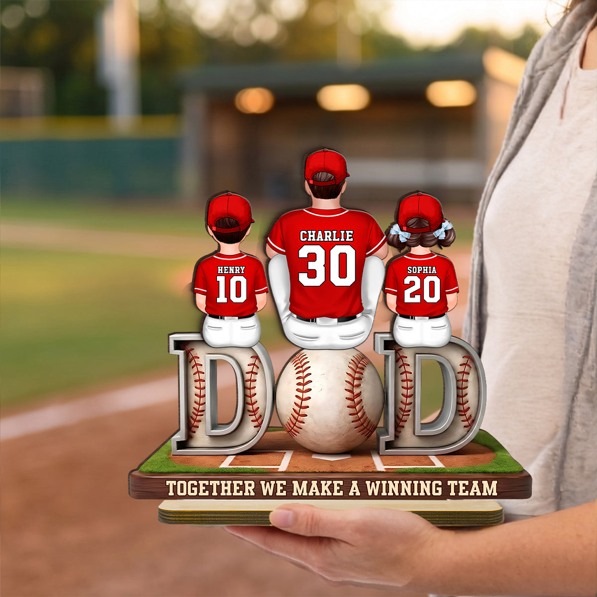 Daddy's Dream Team Baseball Family - Personalized 2-Layered Wooden Plaque - Heartfelt Gift For Baseball Dad, Gift For Family