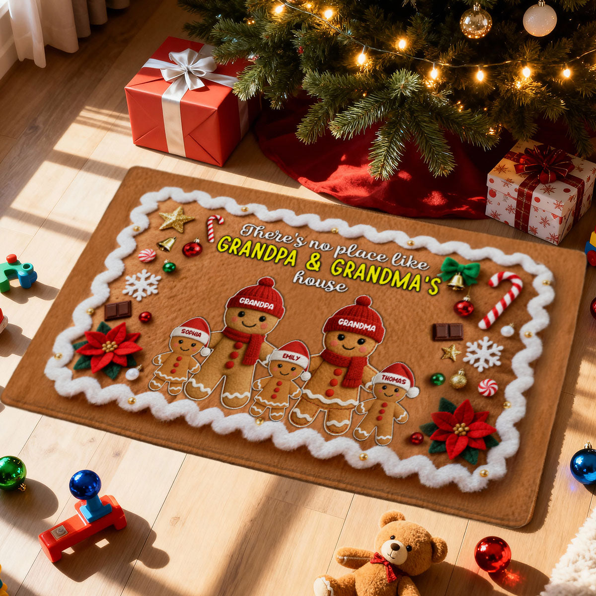 3D Effect Christmas Gingerbread No Place Like Grandma Grandpa House - Personalized Doormat