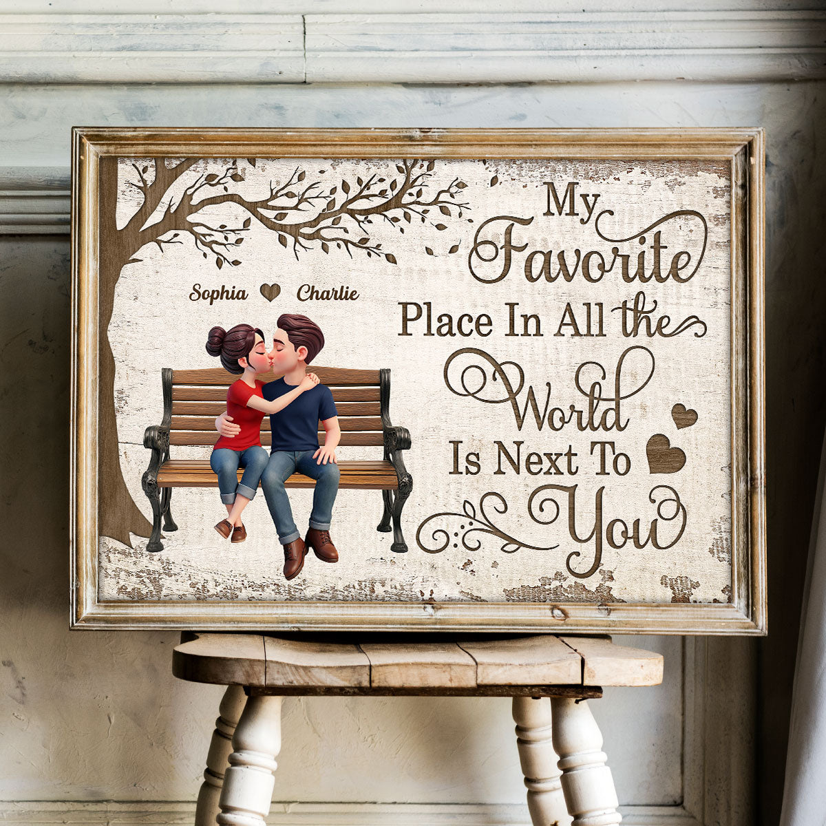 Eternal Love Couple Sitting Kissing Under Tree - Personalized Poster - Valentine's Day Gift For Couple