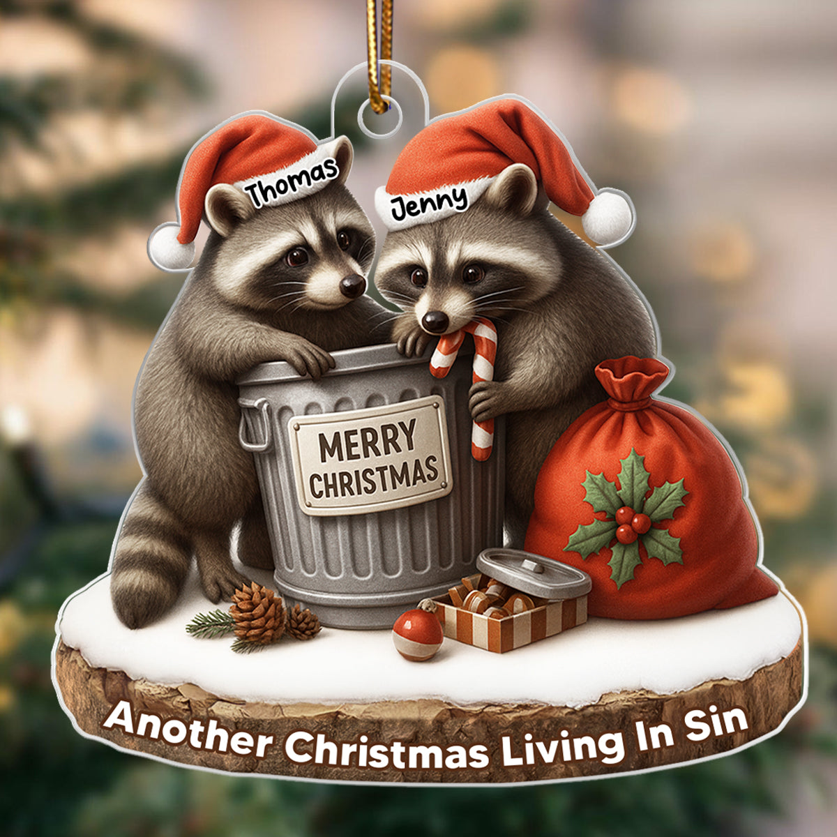 Another Christmas Living in Sin Funny Raccon Couple - Personalized Acrylic Ornament - Christmas Gift for her, Gift for him