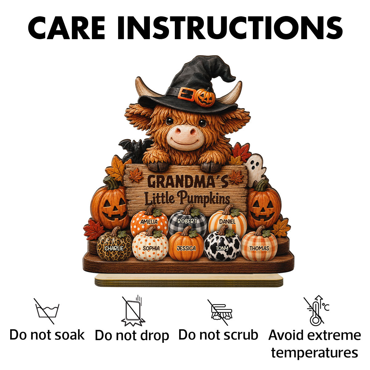 Highland Cow Grandma's Little Pumpkins - Personalized 2-Layered Wooden Plaque - Fall Decor For Grandma