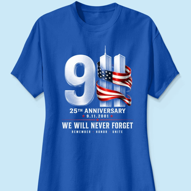 9/11 25th Anniversary Memorial T-Shirt, Patriotic American Flag Tribute