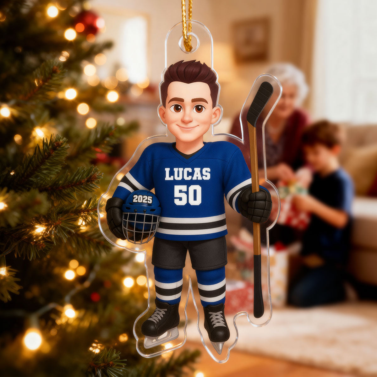 3D Effect Hockey Player - Personalized Acrylic Ornament - Christmas Gift For Hockey Players, Hockey Team
