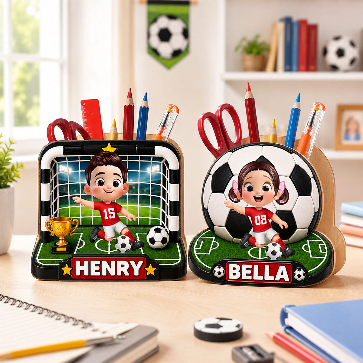 Trending Soccer Kids - Personalized Pencil Holder - Back To School Gift For Kid, Girl, Boy