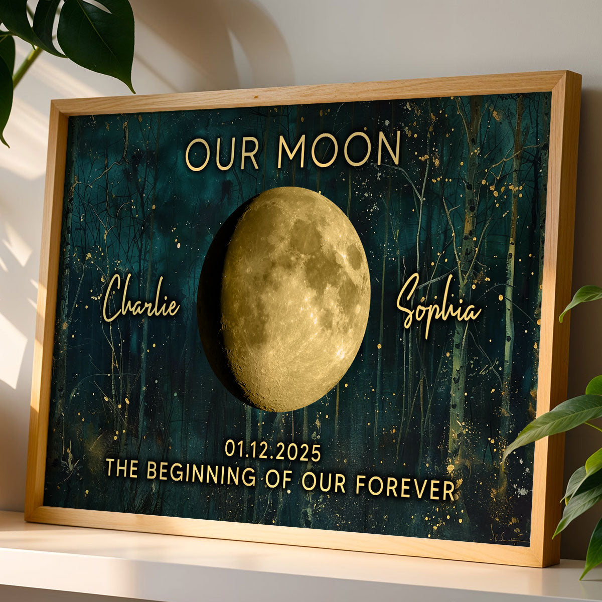Night In The Forest Couple Custom Moon Phase Anniversary Date - Personalized Poster - Heartfelt Anniversary Gift, Valentine Gift, Wedding Gift For Couple
