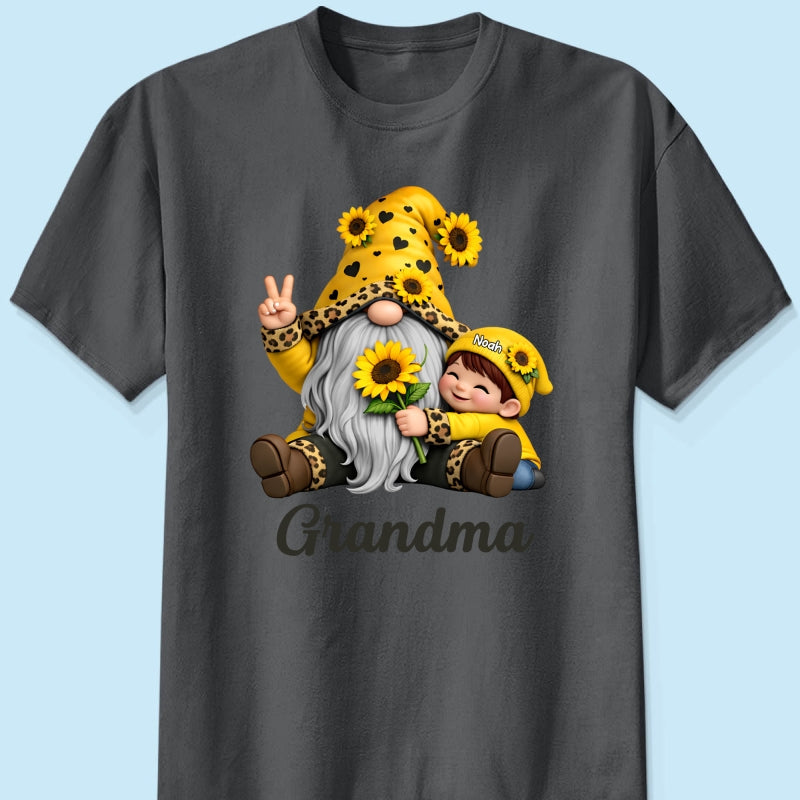 Gnome Grandma & Grandkids Sunflower - Personalized Shirt - Sentimental Gift for Grandma
